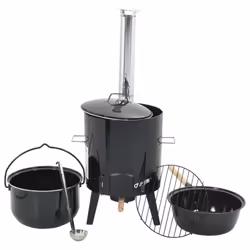 vidaXL Goulash Cannon with Chimney and Lid Outdoor Grill Black Enamelled Steel