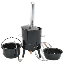 vidaXL Goulash Cannon with Chimney and Lid Outdoor Grill Black Enamelled Steel