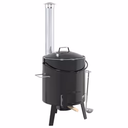 vidaXL Goulash Cannon with Chimney and Lid Outdoor Grill Black Enamelled Steel