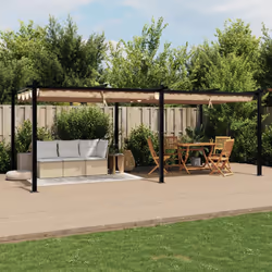 vidaXL Garden Gazebo with Retractable Roof Tent Canopy Sun Shlter Aluminium - taupe