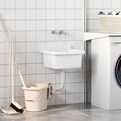 vidaXL Sink Washbasin for Wall Mounting Utility Laundry Wash Basin White Resin