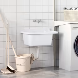 vidaXL Utility Sink for Wall Mounting Utility Laundry Wash Basin White Resin