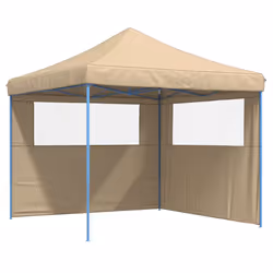 vidaXL Foldable Tent Canopy Patio Pavilion Gazebo Pop up Tent Marquee Canopy - beige, with 2 sidewalls