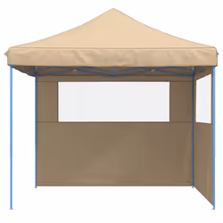 vidaXL Foldable Tent Canopy Patio Pavilion Gazebo Pop up Tent Marquee Canopy - beige, with 2 sidewalls