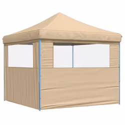 vidaXL Foldable Tent Canopy Patio Pavilion Gazebo Pop up Tent Marquee Canopy - beige, with 2 sidewalls - Additional view 4