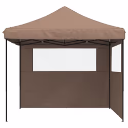 vidaXL Foldable Tent Canopy Patio Pavilion Gazebo Pop up Tent Marquee Canopy - brown, with 2 sidewalls