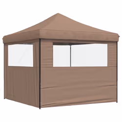 vidaXL Foldable Tent Canopy Patio Pavilion Gazebo Pop up Tent Marquee Canopy - brown, with 2 sidewalls - Additional view 4