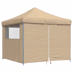 vidaXL Foldable Tent Canopy Patio Pavilion Gazebo Pop up Tent Marquee Canopy - beige, with 4 sidewalls
