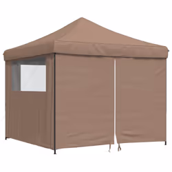 vidaXL Foldable Tent Canopy Patio Pavilion Gazebo Pop up Tent Marquee Canopy - brown, with 4 sidewalls