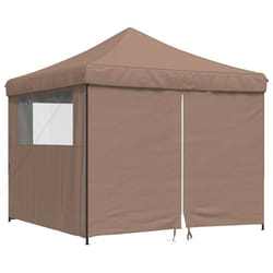 vidaXL Foldable Tent Canopy Patio Pavilion Gazebo Pop up Tent Marquee Canopy - brown, with 4 sidewalls