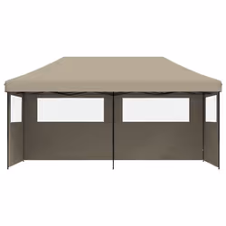 vidaXL Foldable Tent Pop-Up with 4 Side Walls Outdoor Party Tent Garden Gazebo - taupe, with 3 sidewalls