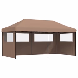 vidaXL Foldable Tent Pop-Up with 4 Side Walls Outdoor Party Tent Garden Gazebo - brown, with 3 sidewalls