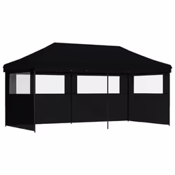 vidaXL Foldable Tent Pop-Up with 4 Side Walls Outdoor Party Tent Garden Gazebo - black, with 3 sidewalls
