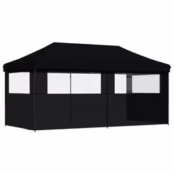 vidaXL Foldable Tent Pop-Up with 4 Side Walls Outdoor Party Tent Garden Gazebo - black, with 3 sidewalls - Additional view 4