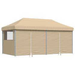vidaXL Foldable Tent Pop-Up with 4 Side Walls Outdoor Party Tent Garden Gazebo - beige, with 4 sidewalls