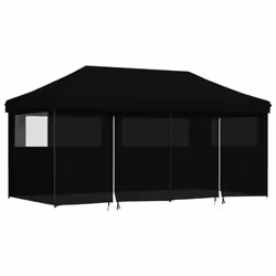 vidaXL Foldable Tent Pop-Up with 4 Side Walls Outdoor Party Tent Garden Gazebo - black, with 4 sidewalls