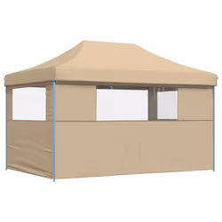 vidaXL Foldable Tent Pop-up Outdoor Party Tent Garden Gazebo Canopy Shelter - beige, with 3 sidewalls - Additional view 4