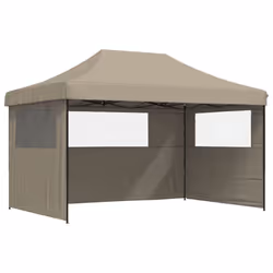 vidaXL Foldable Tent Pop-up Outdoor Party Tent Garden Gazebo Canopy Shelter - taupe, with 3 sidewalls
