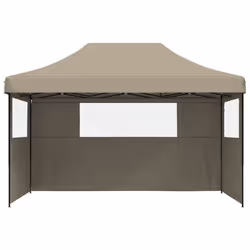 vidaXL Foldable Tent Pop-up Outdoor Party Tent Garden Gazebo Canopy Shelter - taupe, with 3 sidewalls