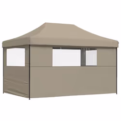 vidaXL Foldable Tent Pop-up Outdoor Party Tent Garden Gazebo Canopy Shelter - taupe, with 3 sidewalls - Additional view 4