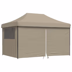 vidaXL Foldable Tent Pop-up Outdoor Party Tent Garden Gazebo Canopy Shelter - taupe, with 4 sidewalls