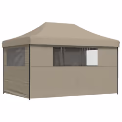 vidaXL Foldable Tent Pop-up Outdoor Party Tent Garden Gazebo Canopy Shelter - taupe, with 4 sidewalls - Additional view 4
