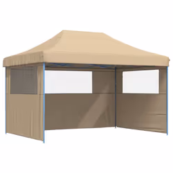 vidaXL Foldable Party Tent Pop-Up with 4 Sidewalls Patio Gazebo Canopy Shelter - beige, with 3 sidewalls