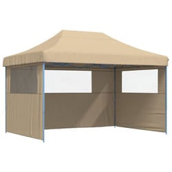 vidaXL Foldable Party Tent Pop-Up with 4 Sidewalls Patio Gazebo Canopy Shelter - beige, with 3 sidewalls