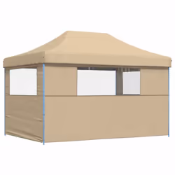 vidaXL Foldable Party Tent Pop-Up with 4 Sidewalls Patio Gazebo Canopy Shelter - beige, with 3 sidewalls - Additional view 4