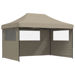 vidaXL Foldable Party Tent Pop-Up with 4 Sidewalls Patio Gazebo Canopy Shelter - taupe, with 3 sidewalls