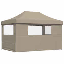 vidaXL Foldable Party Tent Pop-Up with 4 Sidewalls Patio Gazebo Canopy Shelter - taupe, with 3 sidewalls - Additional view 4