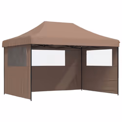 vidaXL Foldable Party Tent Pop-Up with 4 Sidewalls Patio Gazebo Canopy Shelter - brown, with 3 sidewalls