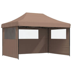 vidaXL Foldable Party Tent Pop-Up with 4 Sidewalls Patio Gazebo Canopy Shelter - brown, with 3 sidewalls