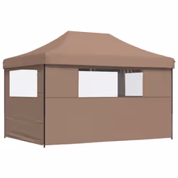 vidaXL Foldable Party Tent Pop-Up with 4 Sidewalls Patio Gazebo Canopy Shelter - brown, with 3 sidewalls - Additional view 4