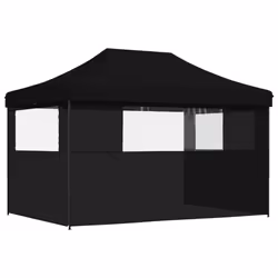 vidaXL Foldable Party Tent Pop-Up with 4 Sidewalls Patio Gazebo Canopy Shelter - black, with 3 sidewalls - Additional view 4
