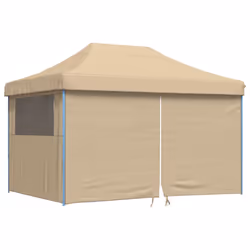 vidaXL Foldable Party Tent Pop-Up with 4 Sidewalls Patio Gazebo Canopy Shelter - beige, with 4 sidewalls