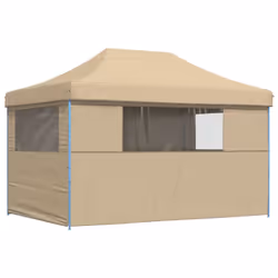 vidaXL Foldable Party Tent Pop-Up with 4 Sidewalls Patio Gazebo Canopy Shelter - beige, with 4 sidewalls - Additional view 4