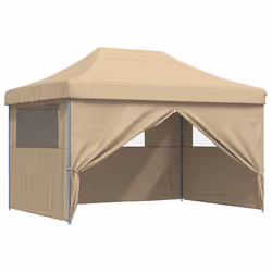 vidaXL Foldable Party Tent Pop-Up with 4 Sidewalls Patio Gazebo Canopy Shelter - beige, with 4 sidewalls - Additional view 6