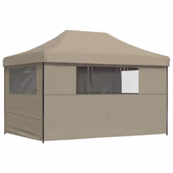vidaXL Foldable Party Tent Pop-Up with 4 Sidewalls Patio Gazebo Canopy Shelter - taupe, with 4 sidewalls - Additional view 4