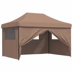 vidaXL Foldable Party Tent Pop-Up with 4 Sidewalls Patio Gazebo Canopy Shelter - brown, with 4 sidewalls - Additional view 6