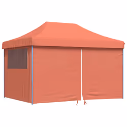 vidaXL Foldable Party Tent Pop-Up with 4 Sidewalls Patio Gazebo Canopy Shelter - terracotta, with 4 sidewalls