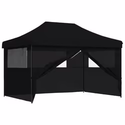 vidaXL Foldable Party Tent Pop-Up with 4 Sidewalls Patio Gazebo Canopy Shelter - black, with 4 sidewalls - Additional view 6