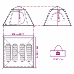 vidaXL Camping Tent Dome 5-Person Lightweight Tent Dome Tent Quick Release - Grey and orange, 210 x 210 x 140 cm - Additional view 3