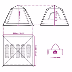 vidaXL Camping Tent Dome 5-Person Lightweight Tent Dome Tent Quick Release - Grey and orange, 235 x 235 x 155 cm - Additional view 3