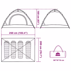 vidaXL Camping Tent 5-Person Lightweight Tent Dome Tent Shelter Quick Release - grey, 4-person