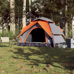 vidaXL Camping Tent Dome Tent Lightweight Tent Blackout Fabric Quick Release - Grey and orange, 250 x 250 x 155 cm - Additional view 2