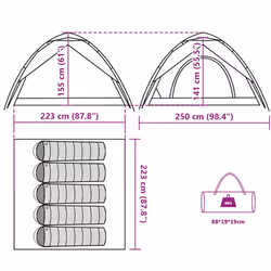 vidaXL Camping Tent Dome Tent Lightweight Tent Blackout Fabric Quick Release - Grey and orange, 250 x 250 x 155 cm - Additional view 3