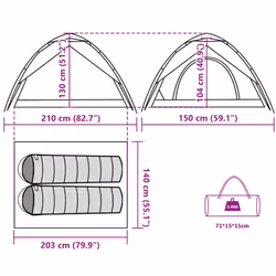 vidaXL Camping Tent Dome 2-Person Tent White Blackout Fabric Quick Release - blue, 2-person