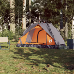 vidaXL Camping Tent Dome 2-Person Tent White Blackout Fabric Quick Release - grey and orange, 2-person