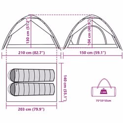 vidaXL Camping Tent Dome 2-Person Tent White Blackout Fabric Quick Release - white blackout, 2-person - Additional view 3